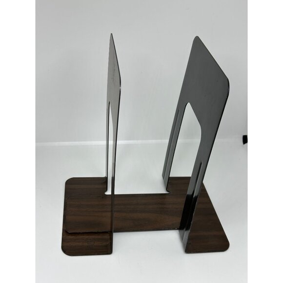 Industrial Black Metal Bookends Set of 2 Faux Wood Grain Heavy Duty 5.5"x9" - Picture 8 of 9